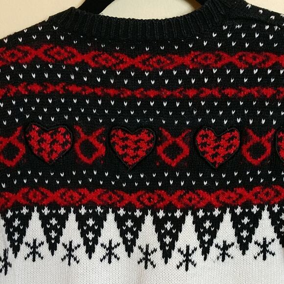 Marisa Canvas White Red Fair Isle Cardigan Mitten Pockets Tassels size Medium - Picture 5 of 12